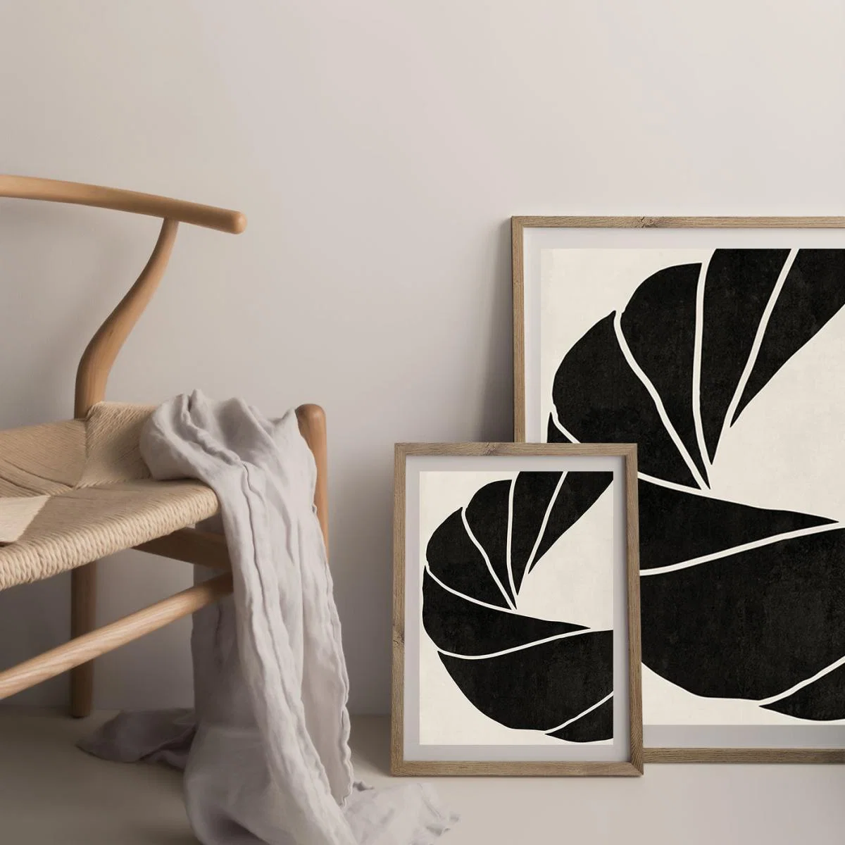 Twined 01 Black Art Print Oak Frame – image 8