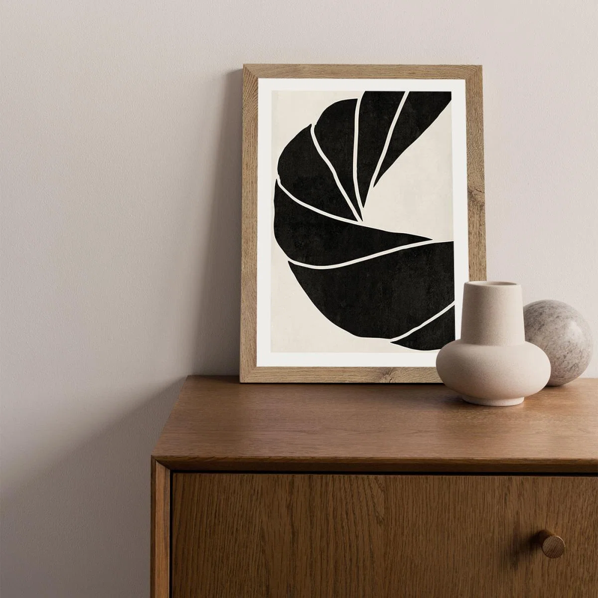 Twined 01 Black Art Print Oak Frame – image 9