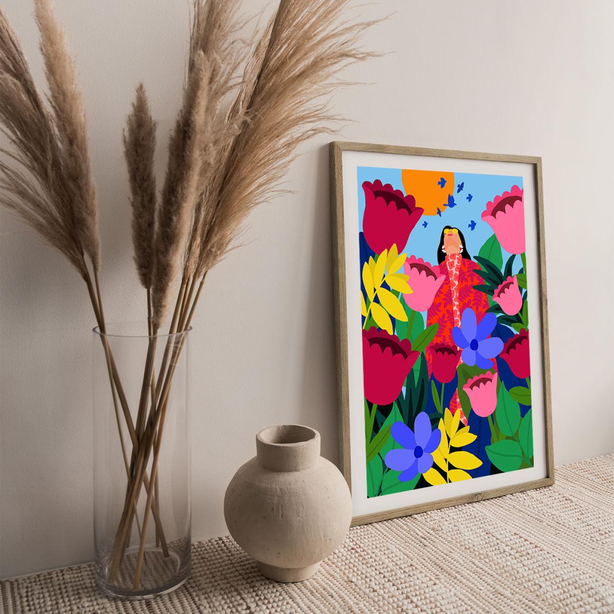 Surrounded By Flowers Art Print Oak Frame – image 4