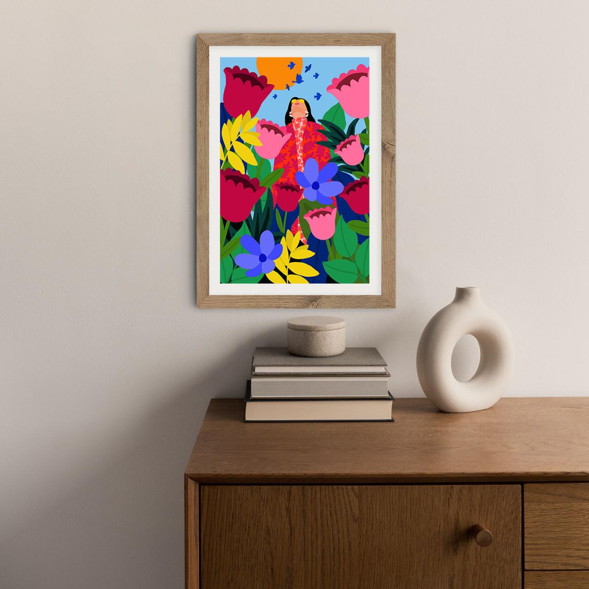 Surrounded By Flowers Art Print Oak Frame – image 5