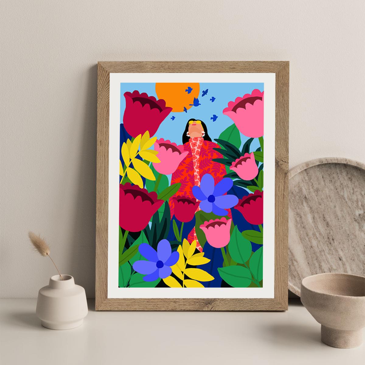 Surrounded By Flowers Art Print Oak Frame – image 6