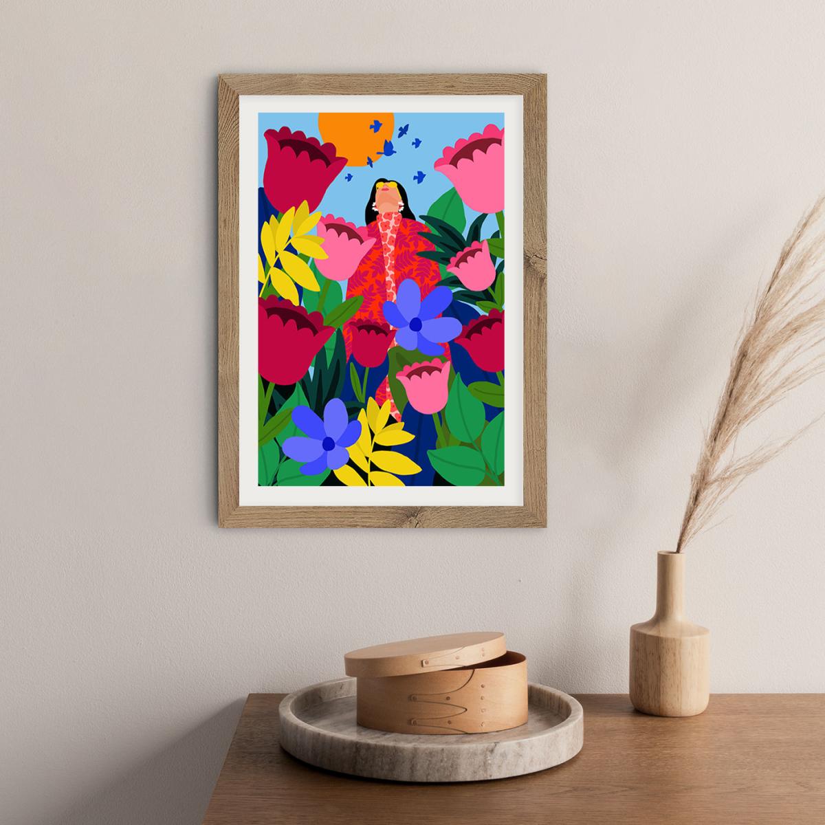 Surrounded By Flowers Art Print Oak Frame – image 7