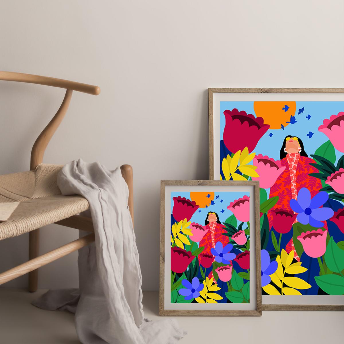 Surrounded By Flowers Art Print Oak Frame – image 8