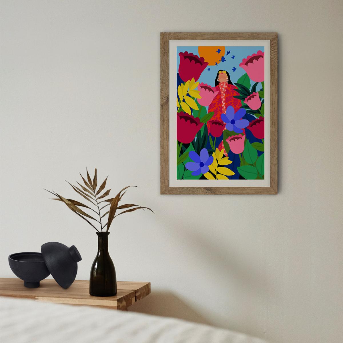 Surrounded By Flowers Art Print Oak Frame – image 9