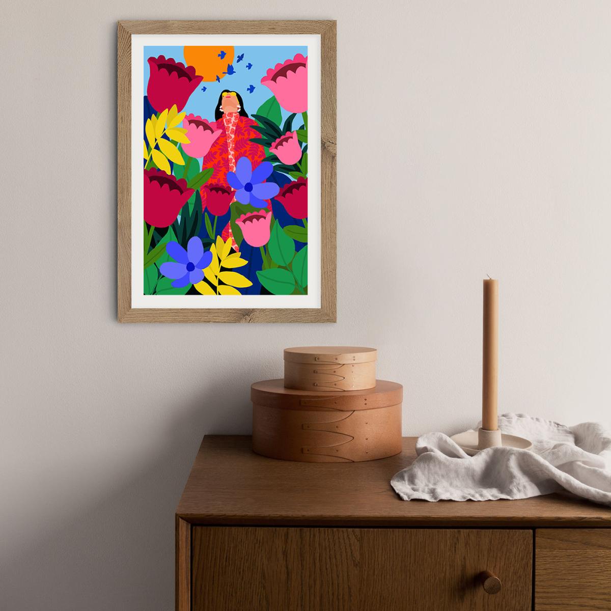 Surrounded By Flowers Art Print Oak Frame – image 10