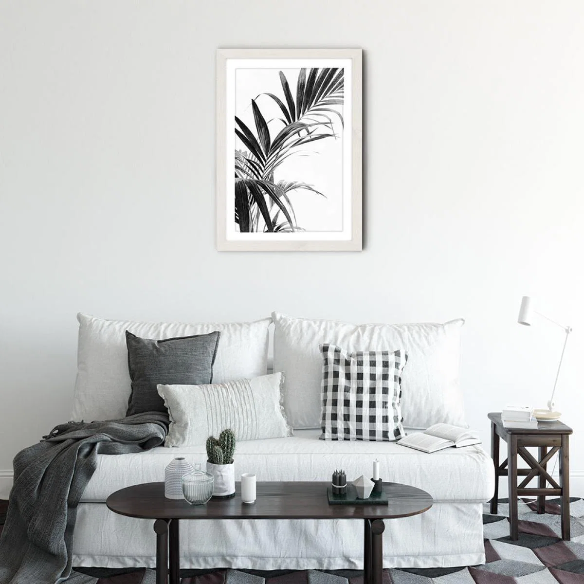 Palm Leaves Black and White 3 Art Print White Frame – image 2