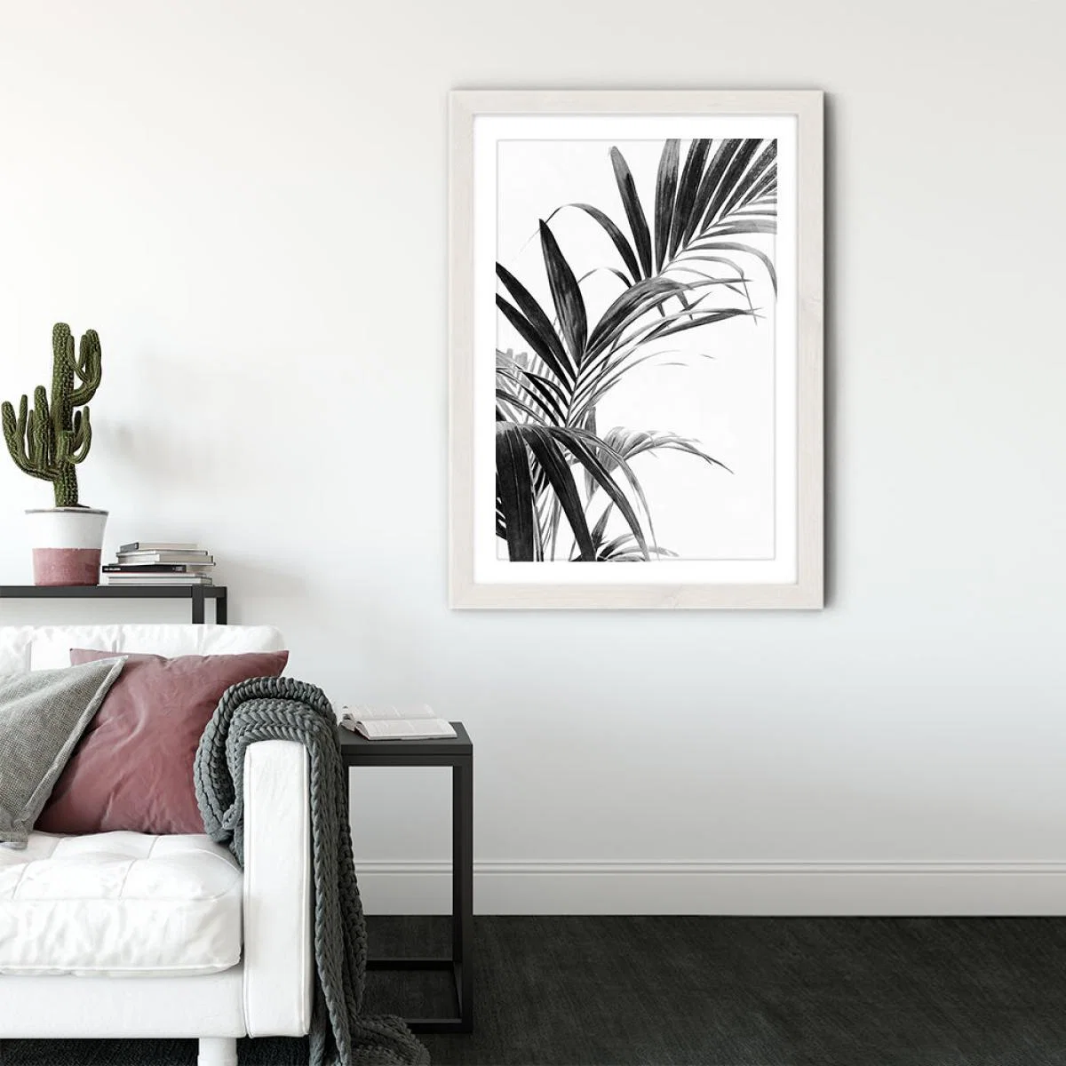 Palm Leaves Black and White 3 Art Print White Frame – image 3