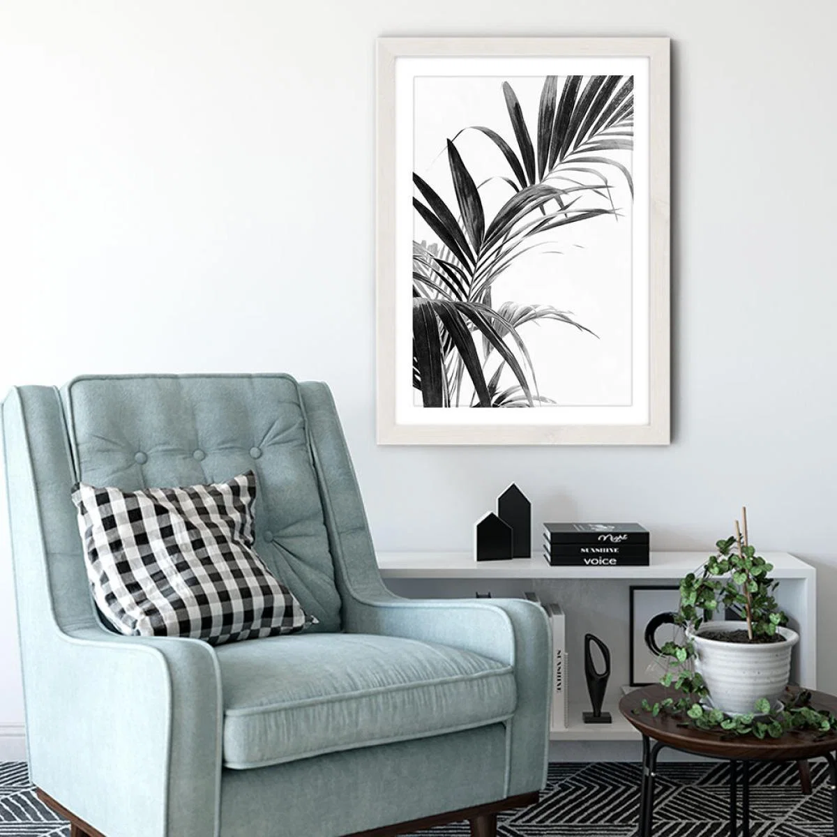 Palm Leaves Black and White 3 Art Print White Frame – image 4