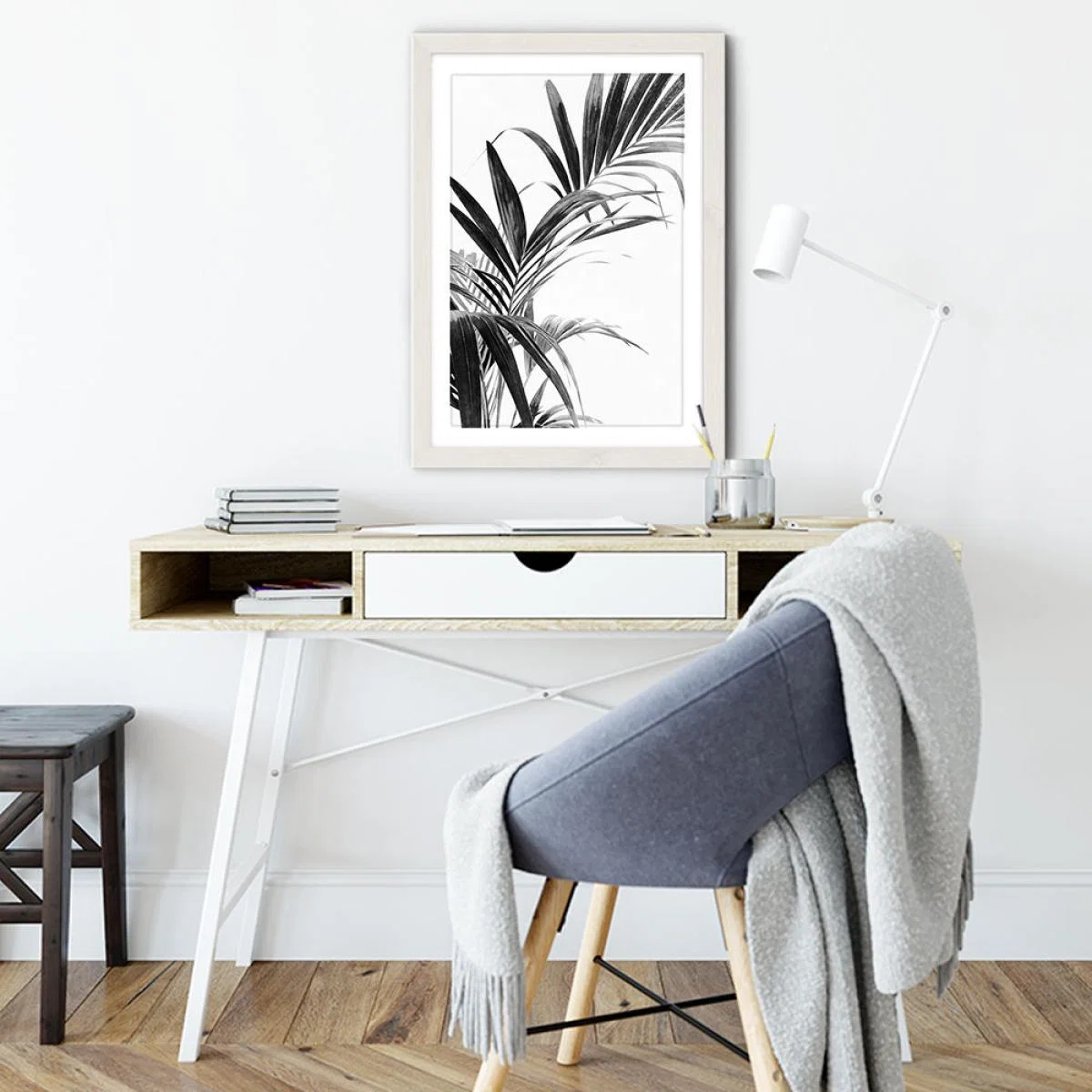 Palm Leaves Black and White 3 Art Print White Frame – image 5
