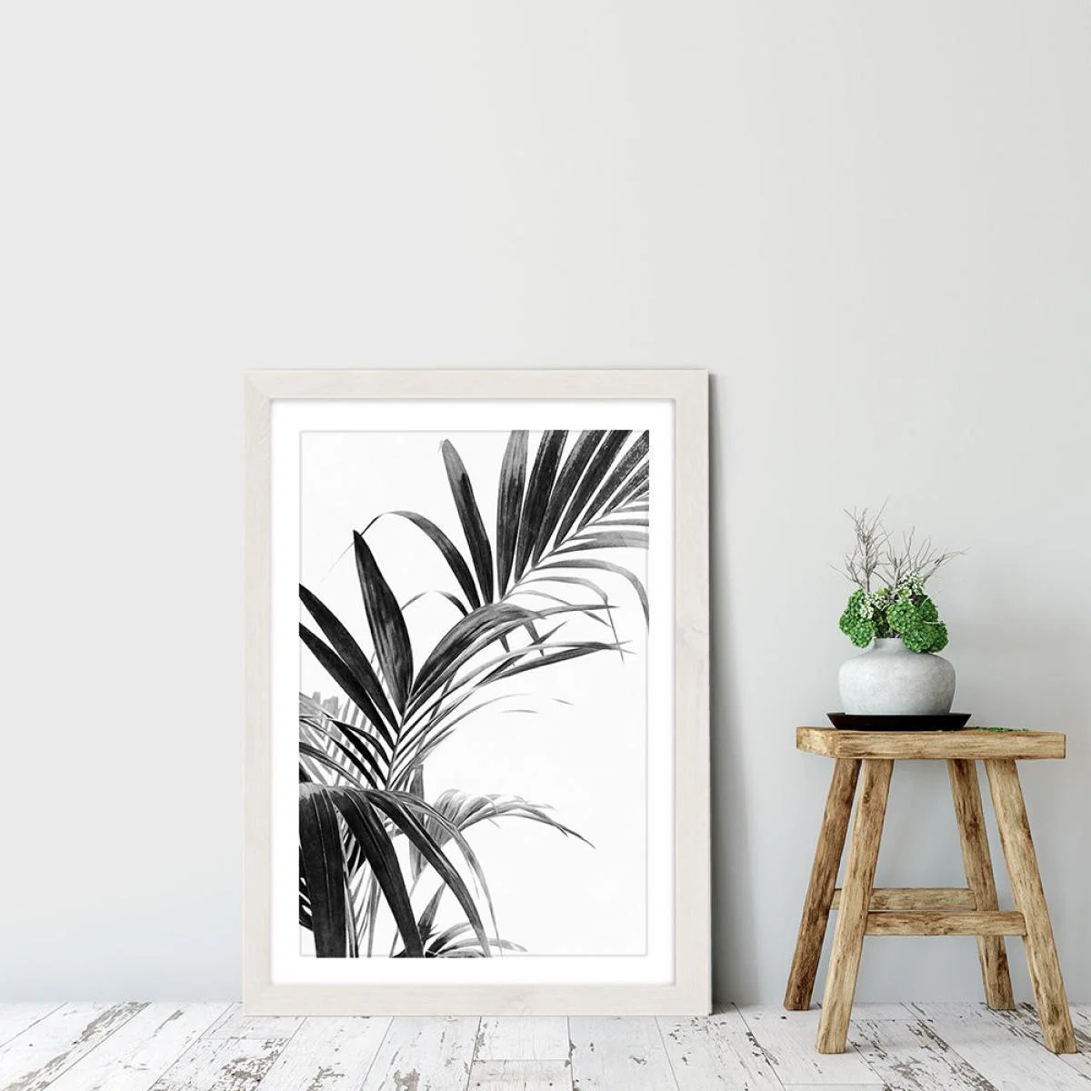 Palm Leaves Black and White 3 Art Print White Frame – image 6