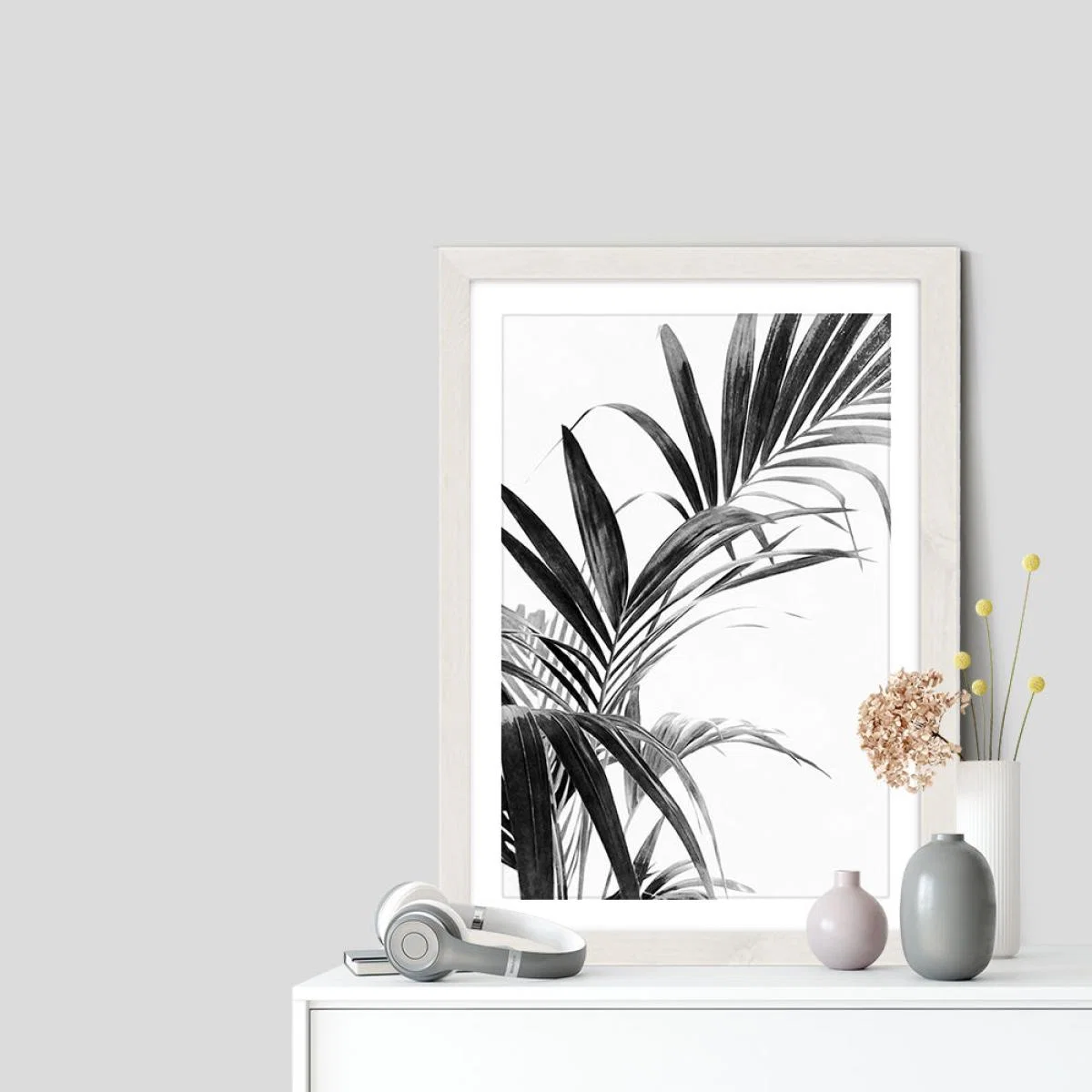 Palm Leaves Black and White 3 Art Print White Frame – image 7