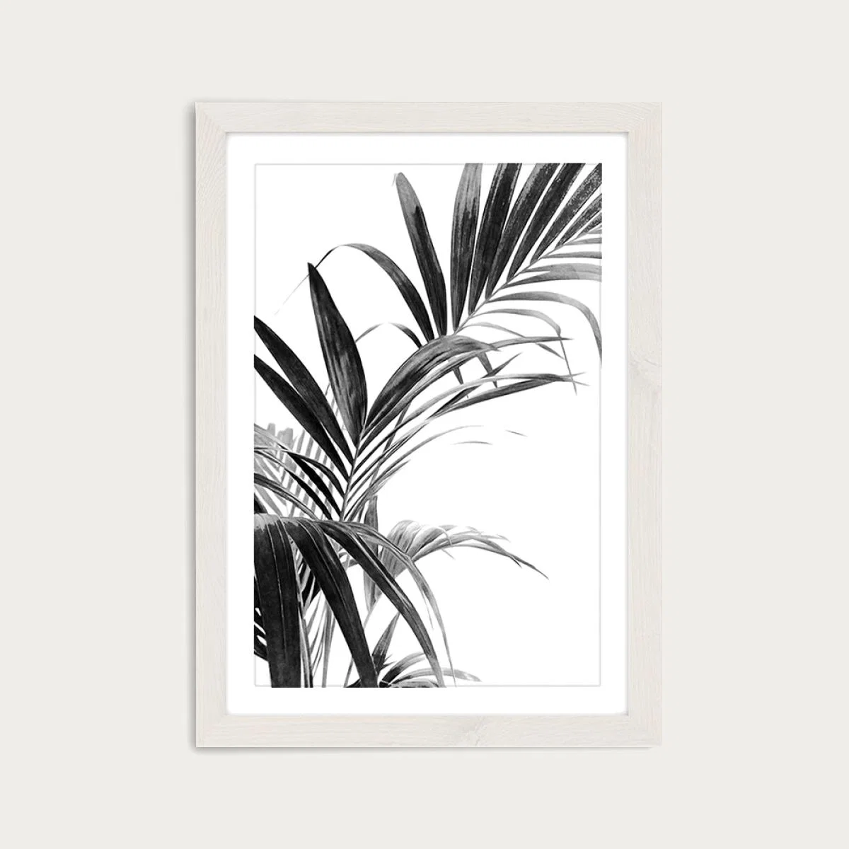Palm Leaves Black and White 3 Art Print White Frame – image 1