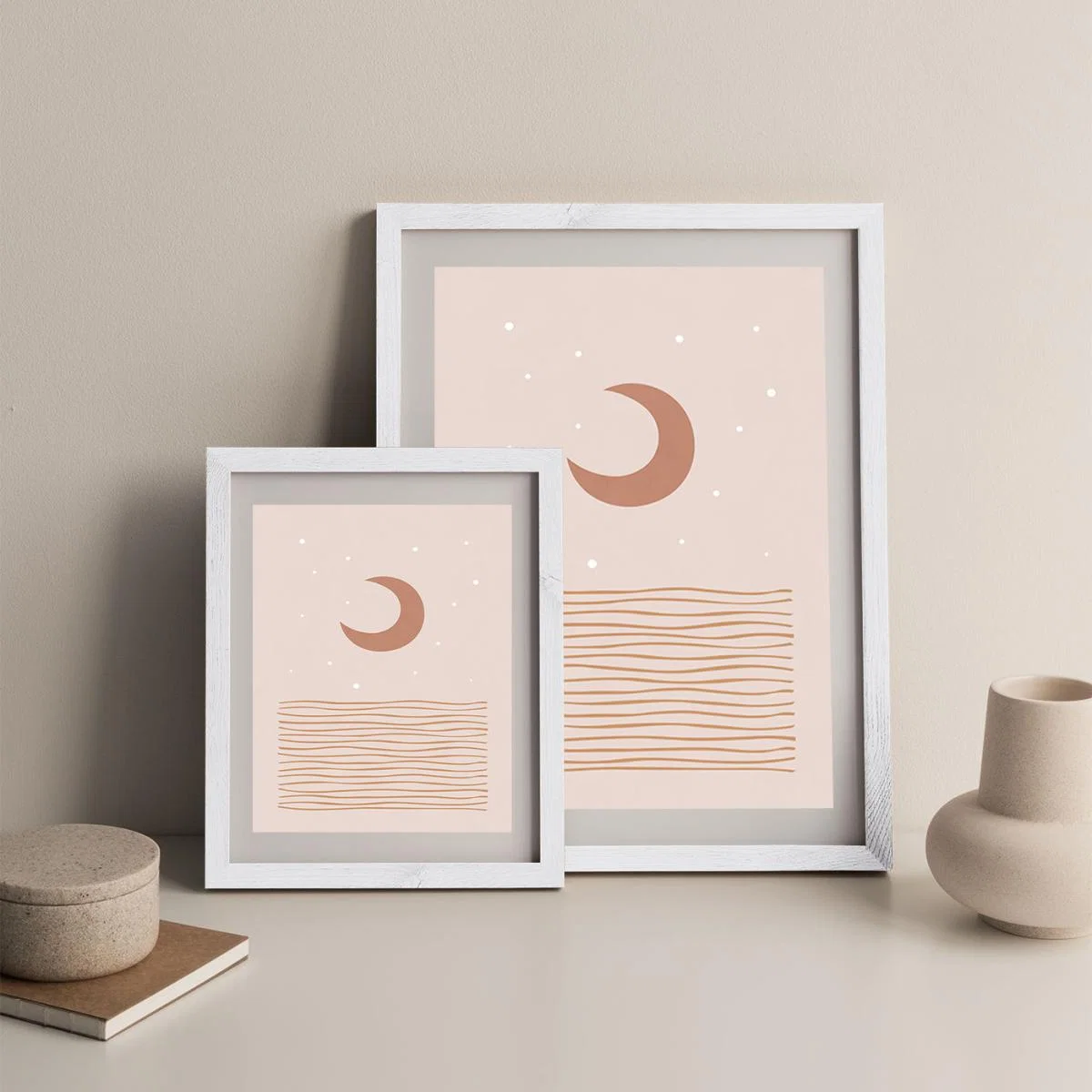 Blush Moon Art Print White Frame – image 2