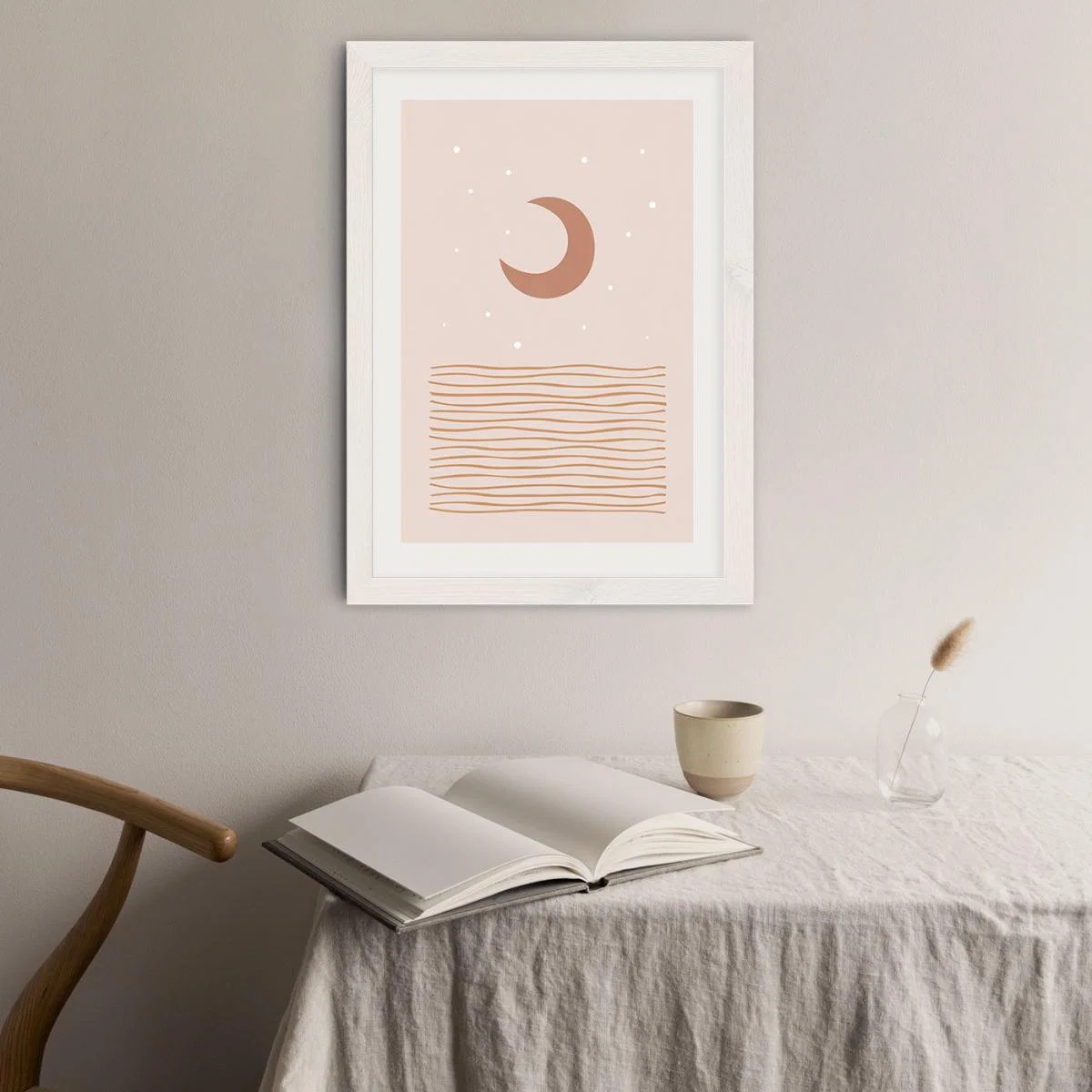 Blush Moon Art Print White Frame – image 3