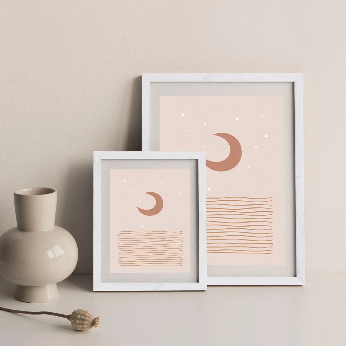 Blush Moon Art Print White Frame – image 4