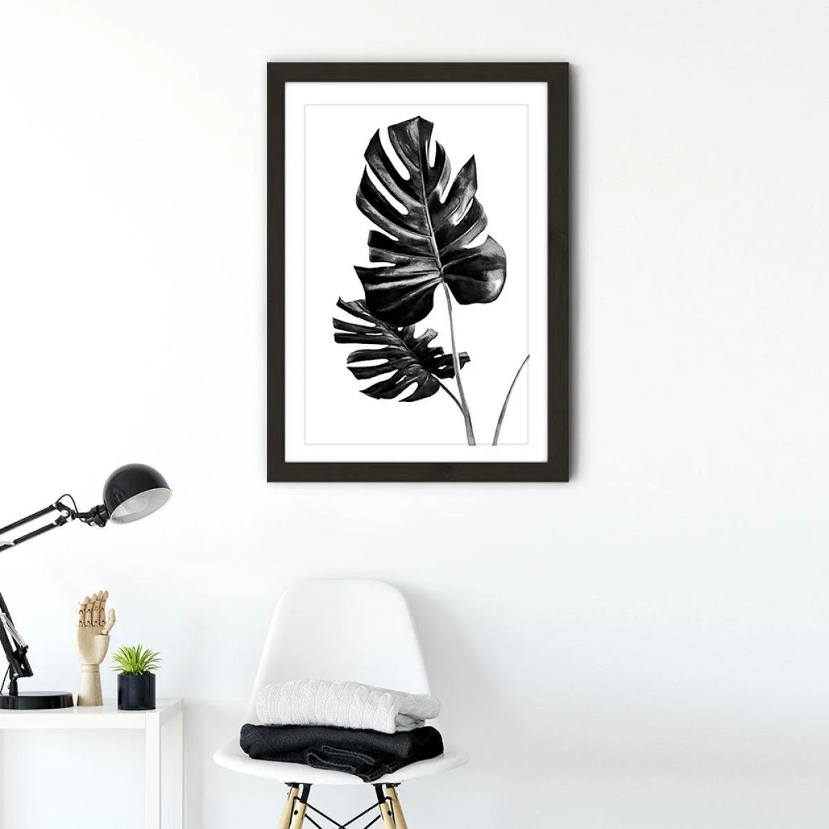 Monstera Black and White 1 Art Print Black Frame – image 2