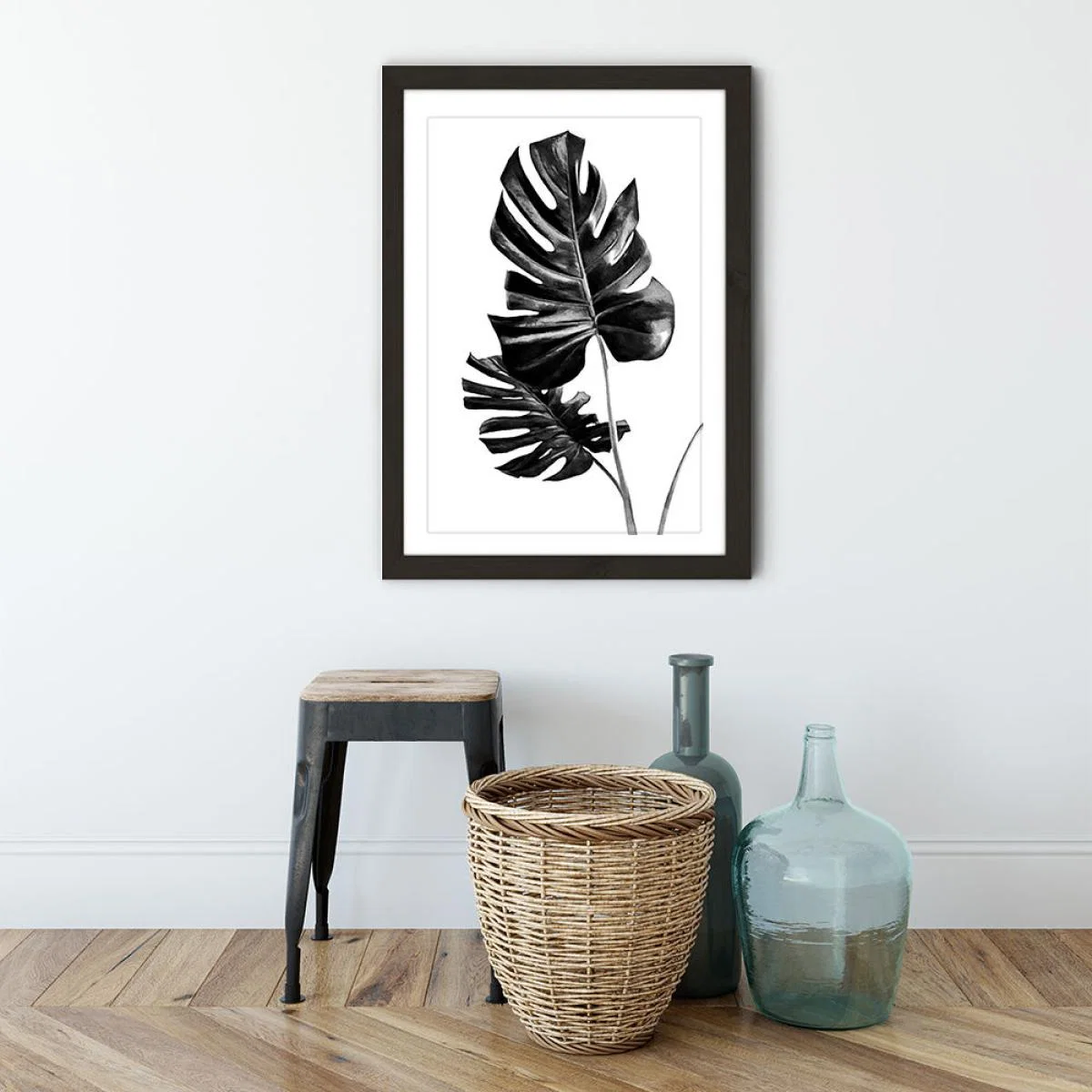 Monstera Black and White 1 Art Print Black Frame – image 3