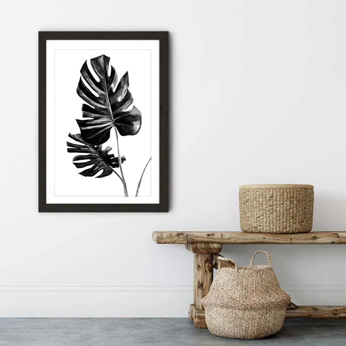 Monstera Black and White 1 Art Print Black Frame – image 6