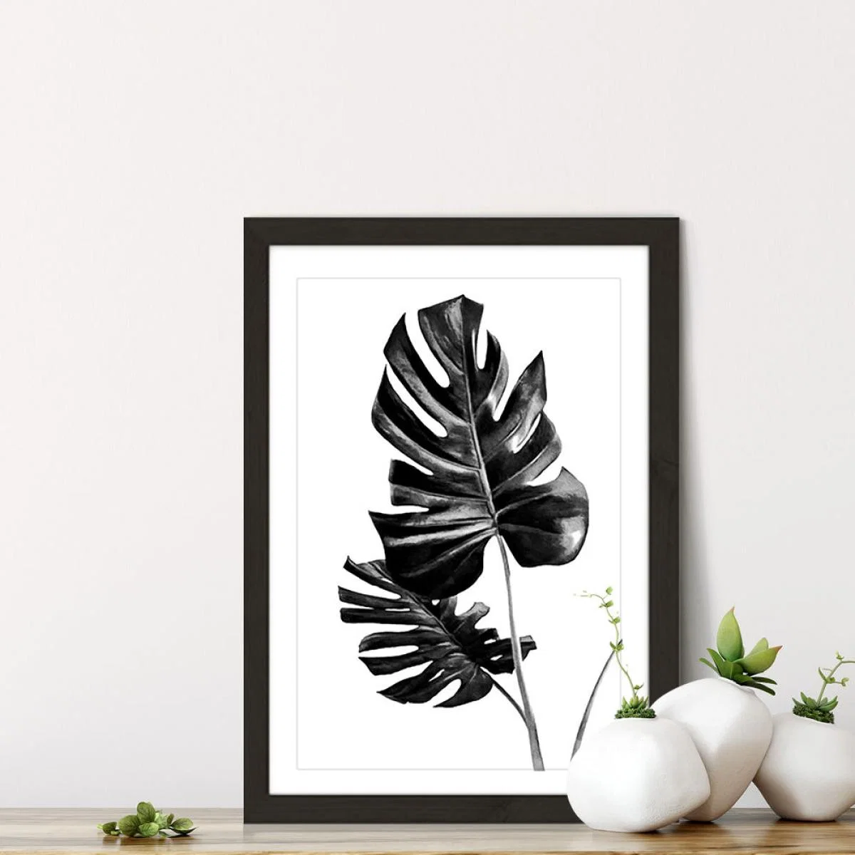 Monstera Black and White 1 Art Print Black Frame – image 7