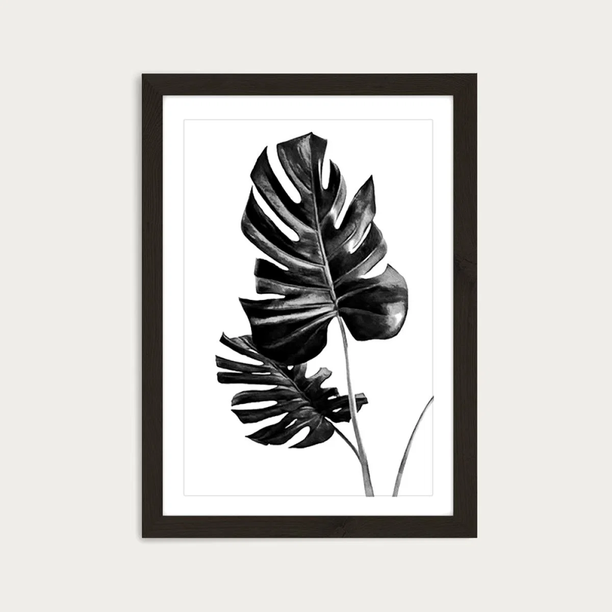 Monstera Black and White 1 Art Print Black Frame – image 1
