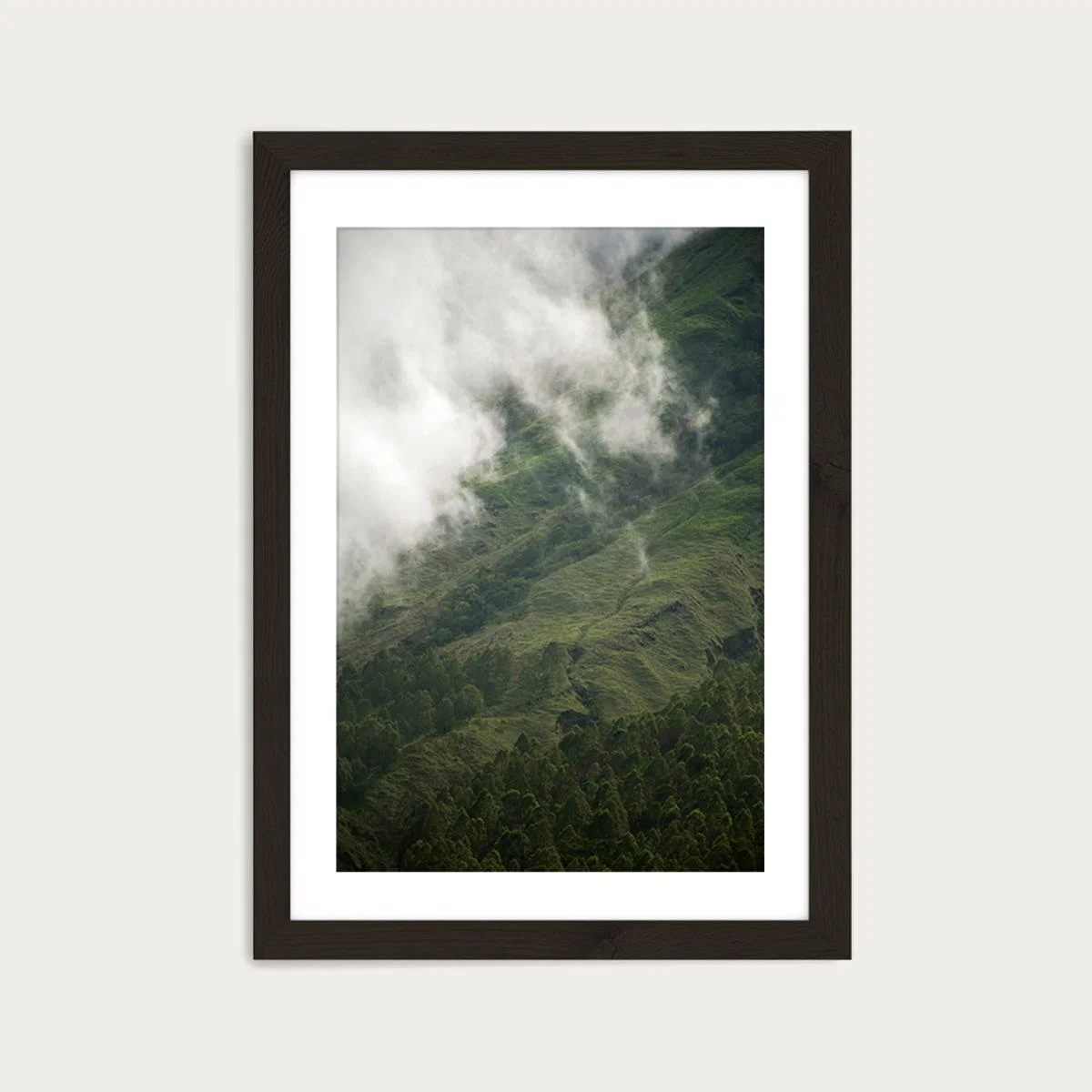 Hiking Through Clouds & Fog Art Print Black Frame