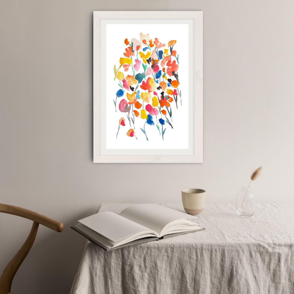 Colorful Water Flowers Art Print White Frame – image 2