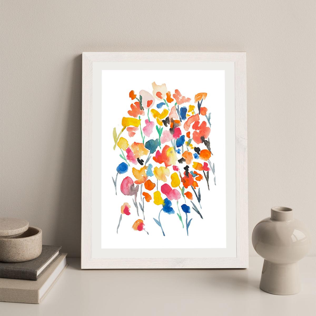 Colorful Water Flowers Art Print White Frame – image 4