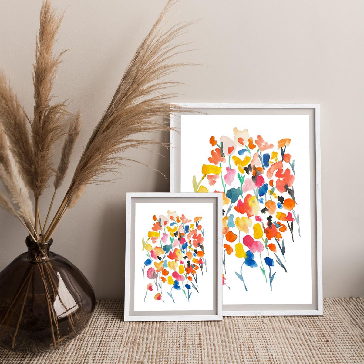 Colorful Water Flowers Art Print White Frame – image 6