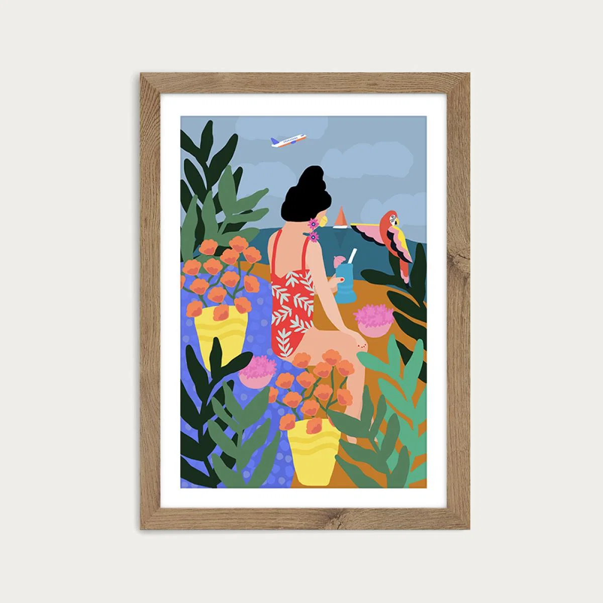 I Miss the Beach Art Print Oak Frame – image 1