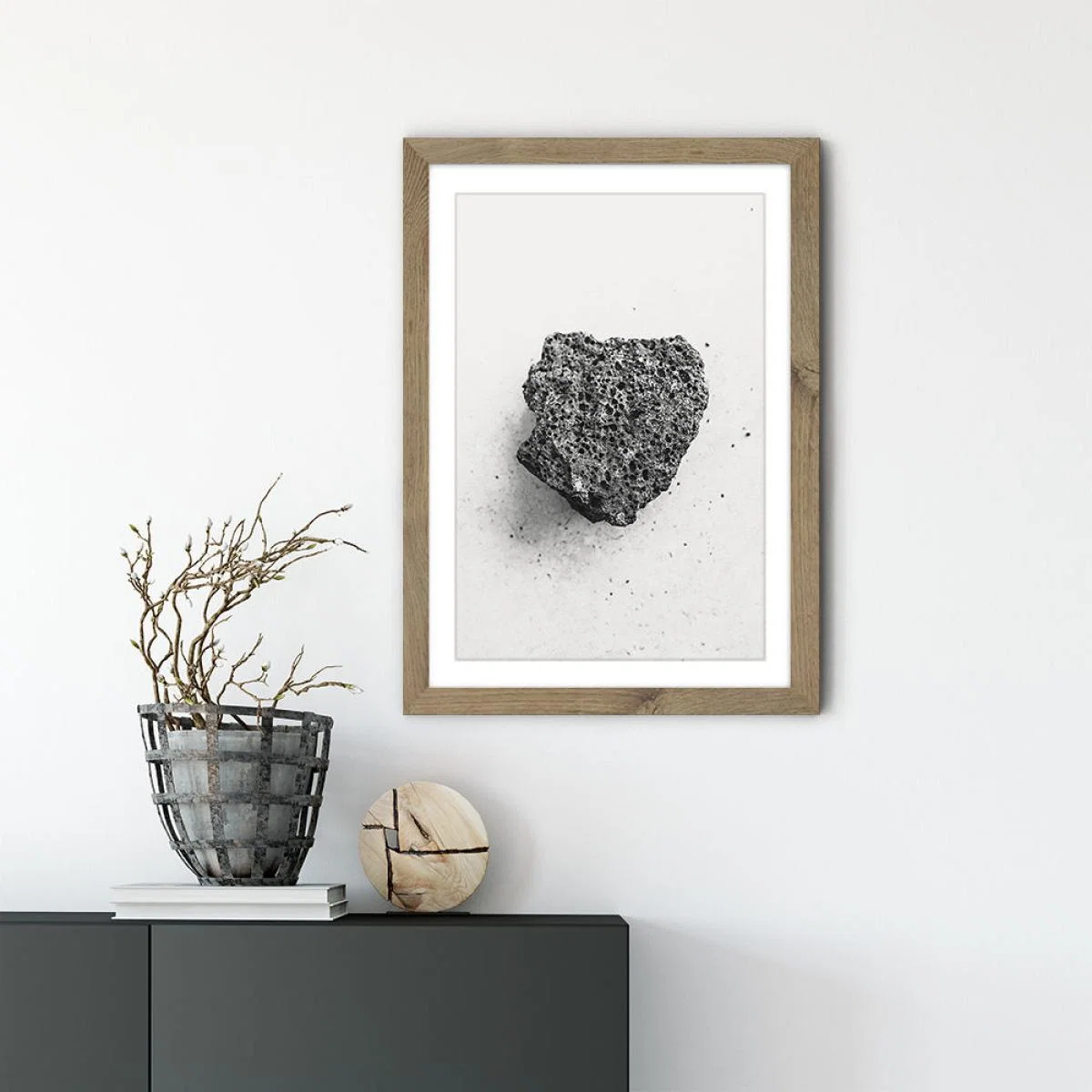 Volcanic Grey Art Print Oak Frame – image 2
