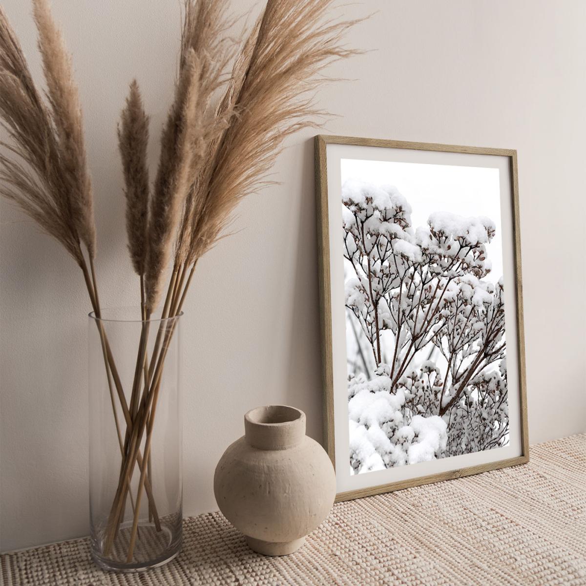 Snowy White Flower Branches Art Print Oak Frame – image 2