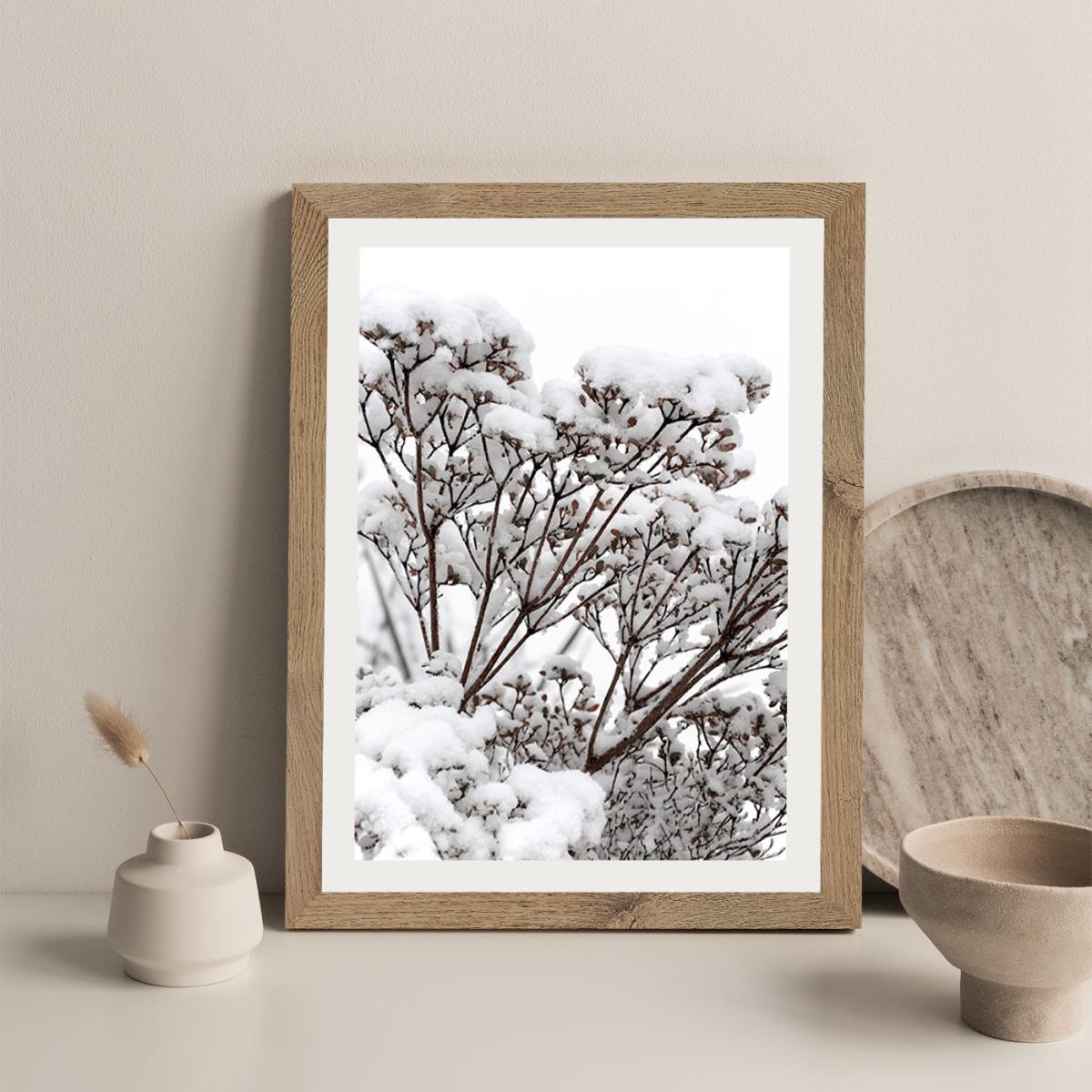 Snowy White Flower Branches Art Print Oak Frame – image 11