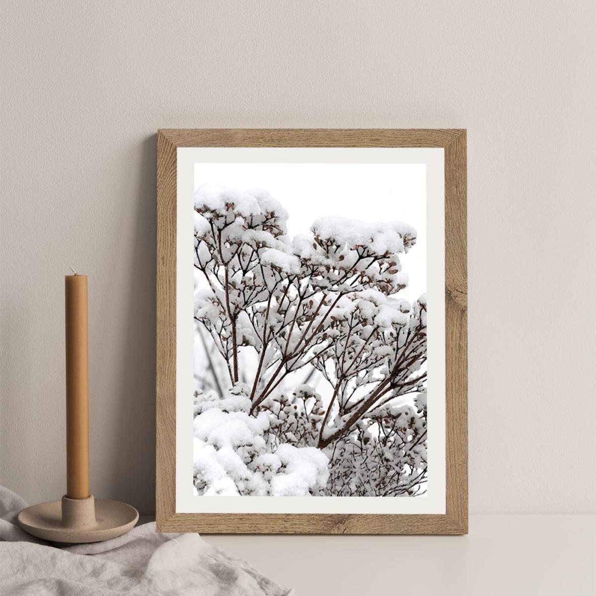 Snowy White Flower Branches Art Print Oak Frame – image 3