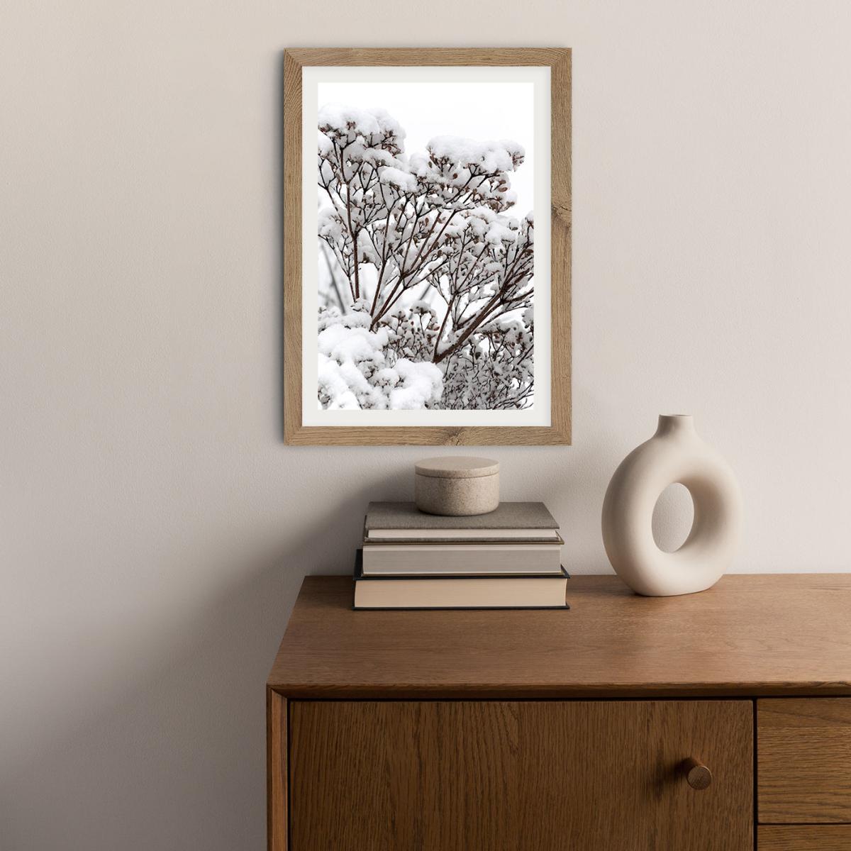 Snowy White Flower Branches Art Print Oak Frame – image 4