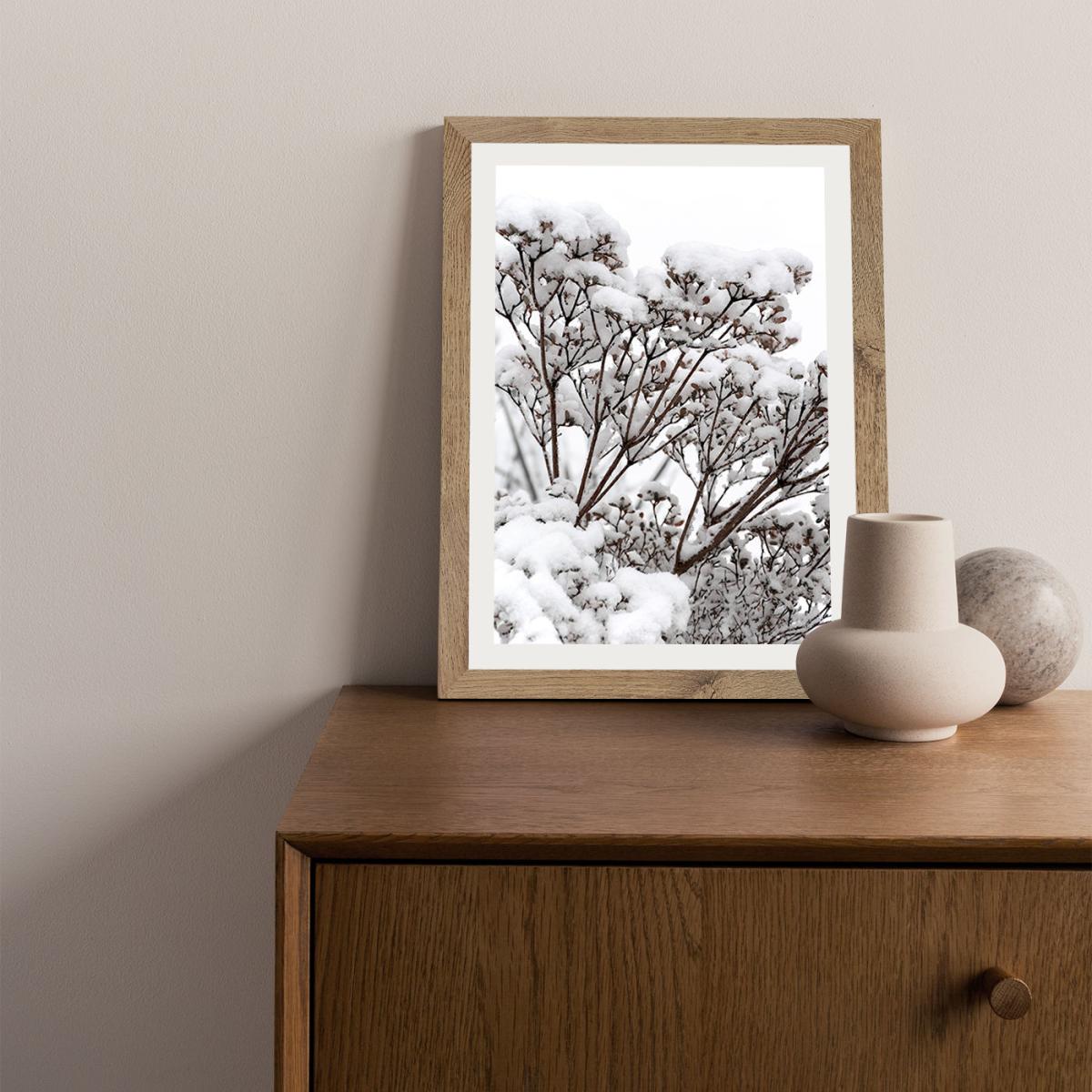 Snowy White Flower Branches Art Print Oak Frame – image 5