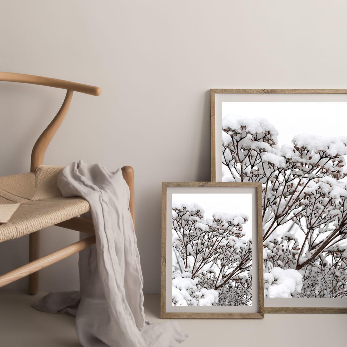 Snowy White Flower Branches Art Print Oak Frame – image 6