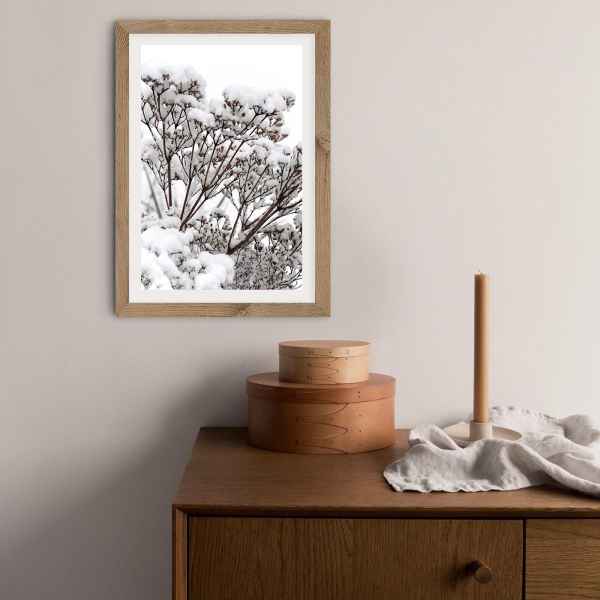 Snowy White Flower Branches Art Print Oak Frame – image 7
