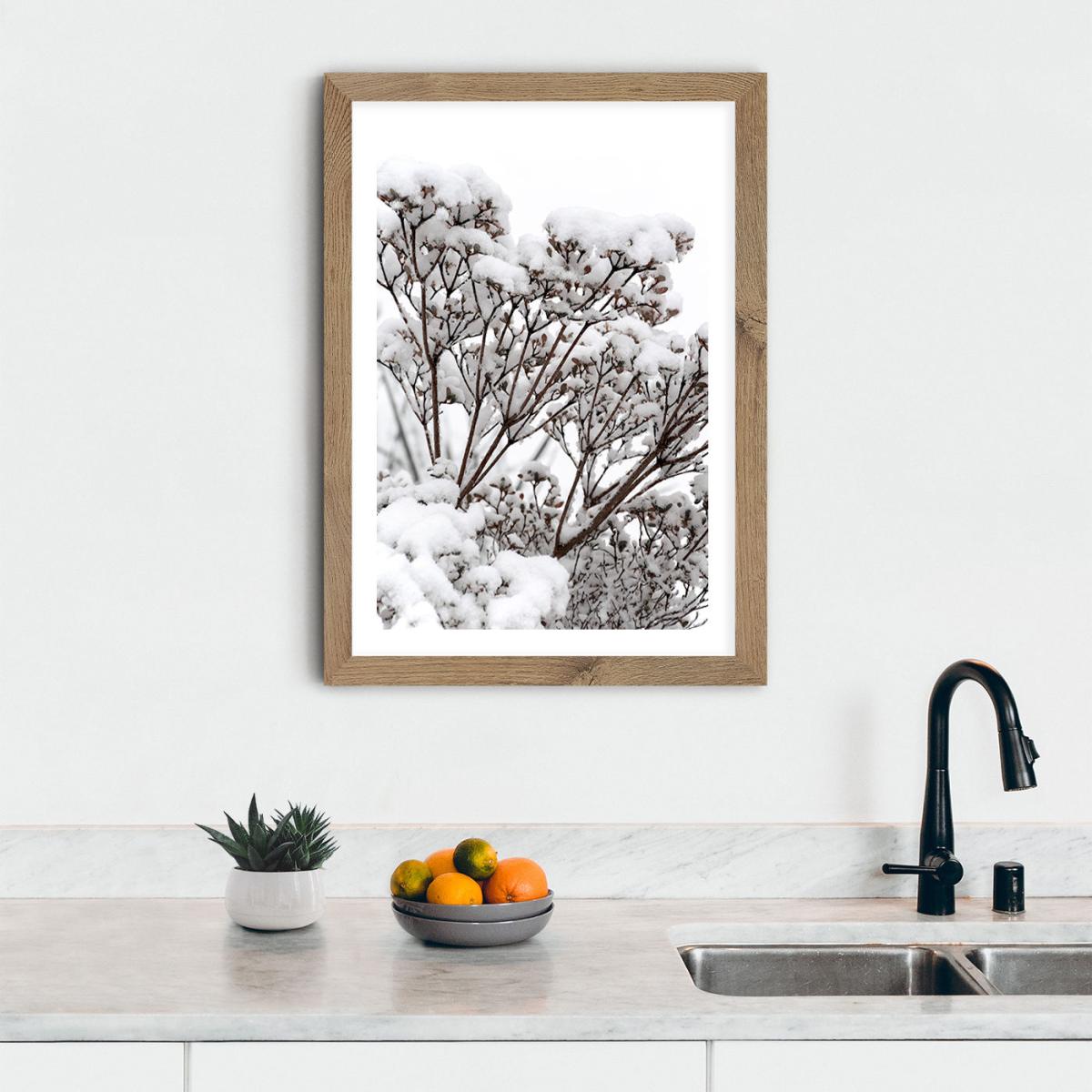 Snowy White Flower Branches Art Print Oak Frame – image 8