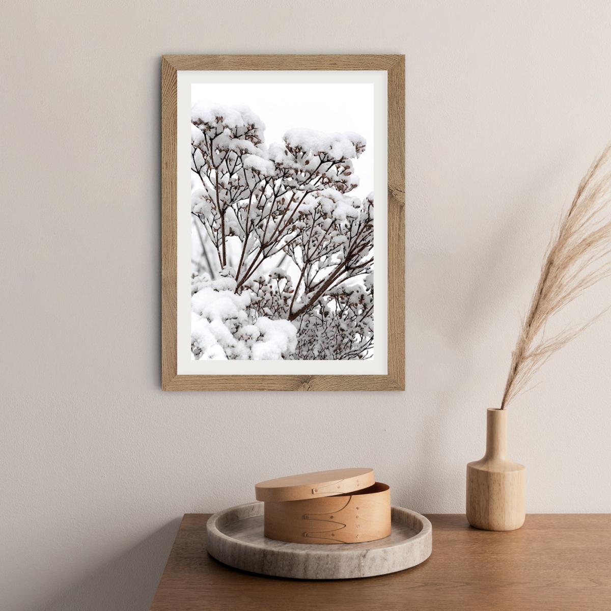 Snowy White Flower Branches Art Print Oak Frame – image 9