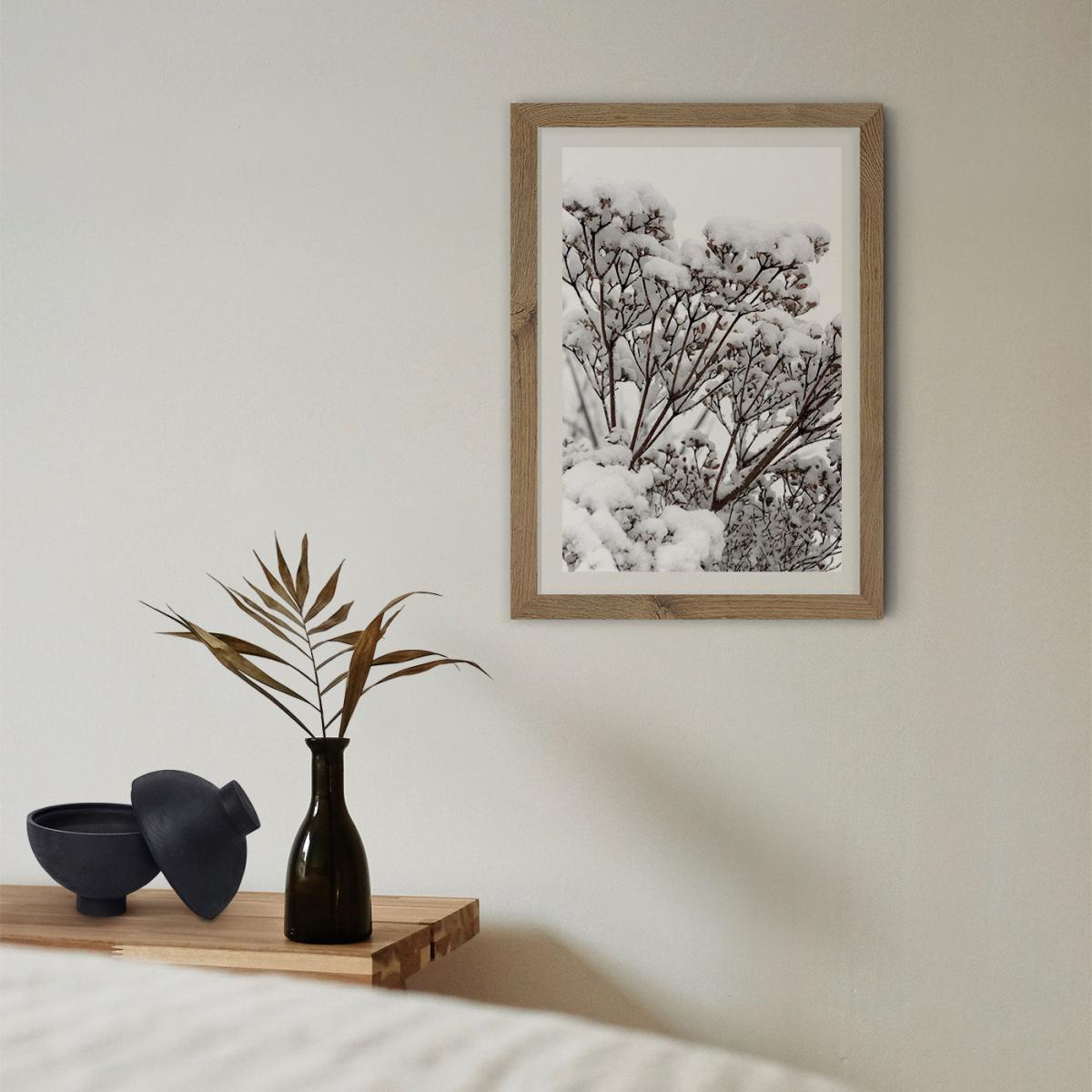 Snowy White Flower Branches Art Print Oak Frame – image 10
