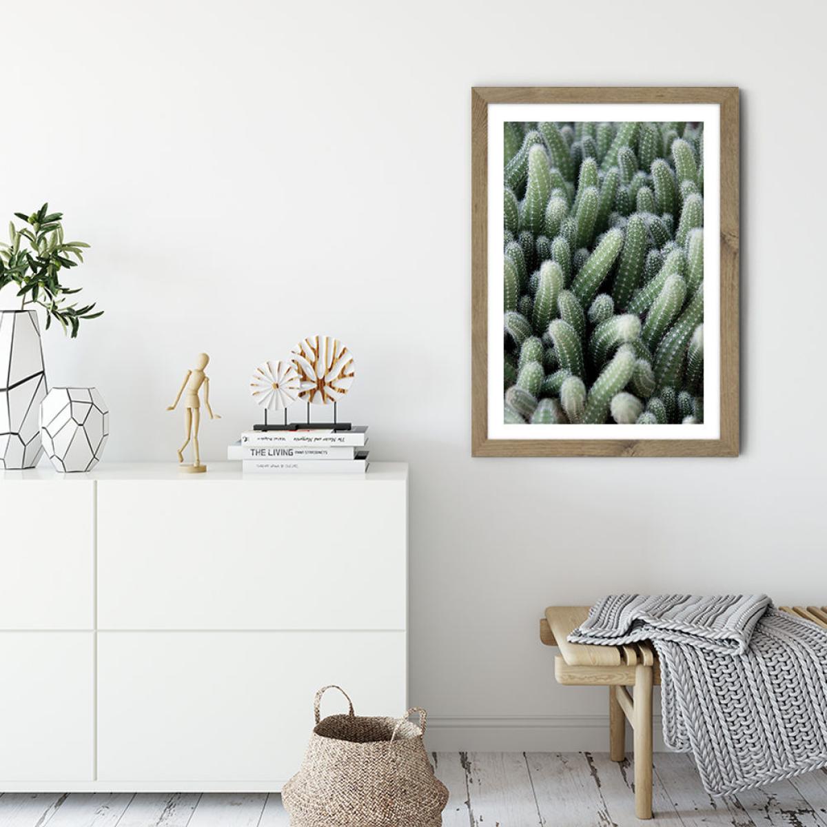 Green Cactus Garden Art Print Oak Frame – image 3