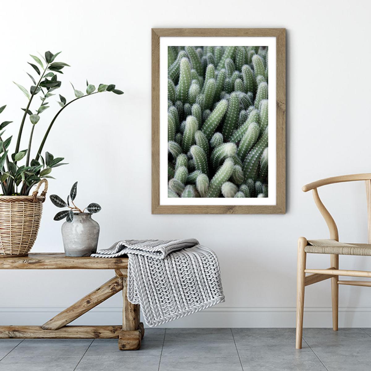 Green Cactus Garden Art Print Oak Frame – image 4