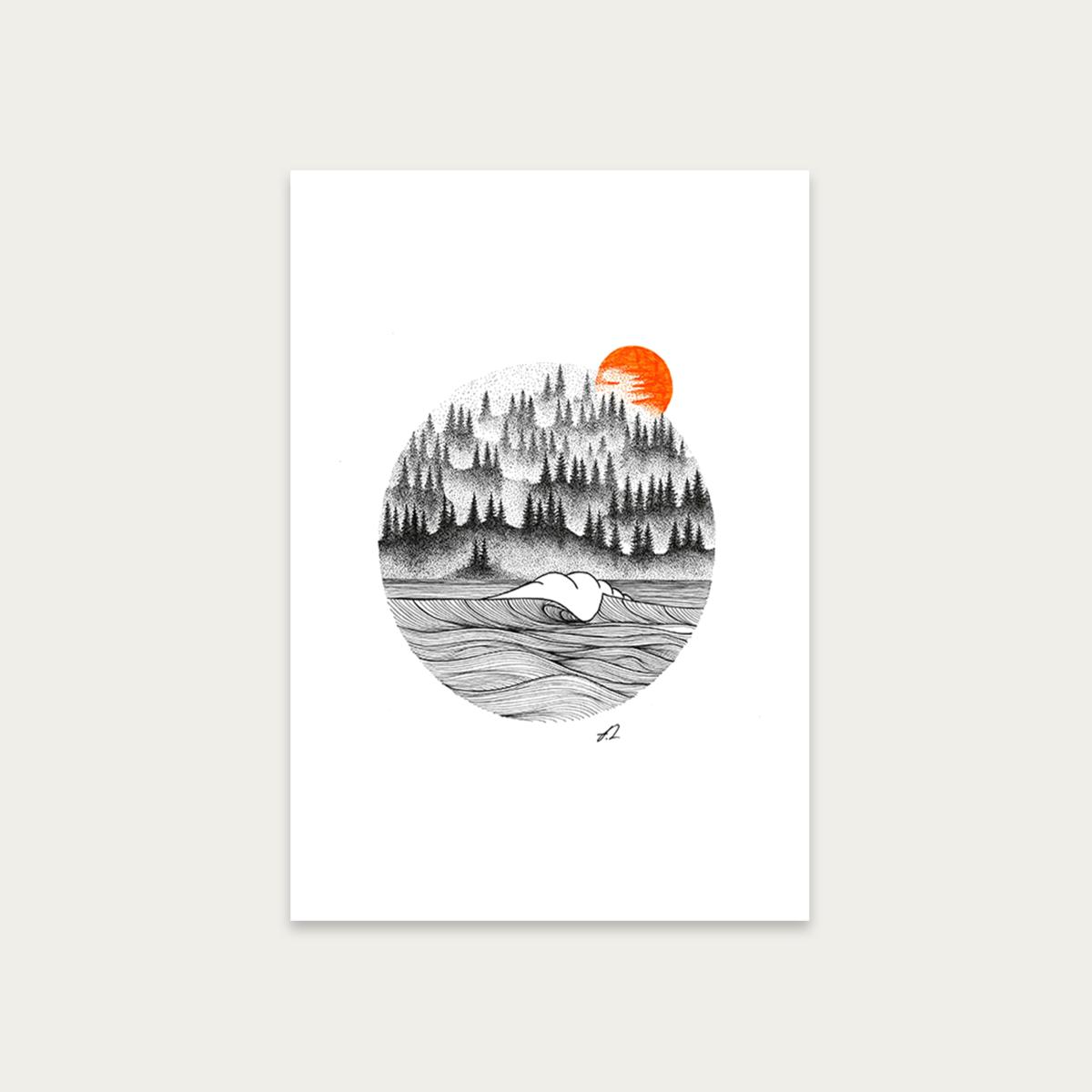 Dotwork Sunrise Art Print Unframed