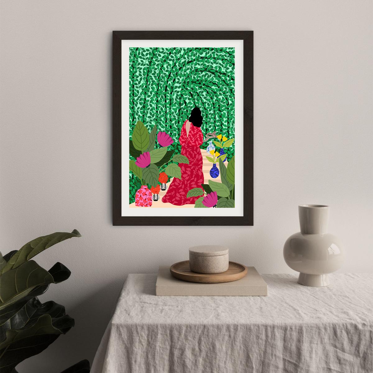 Girl At Her Garden Art Print Black Frame – image 5