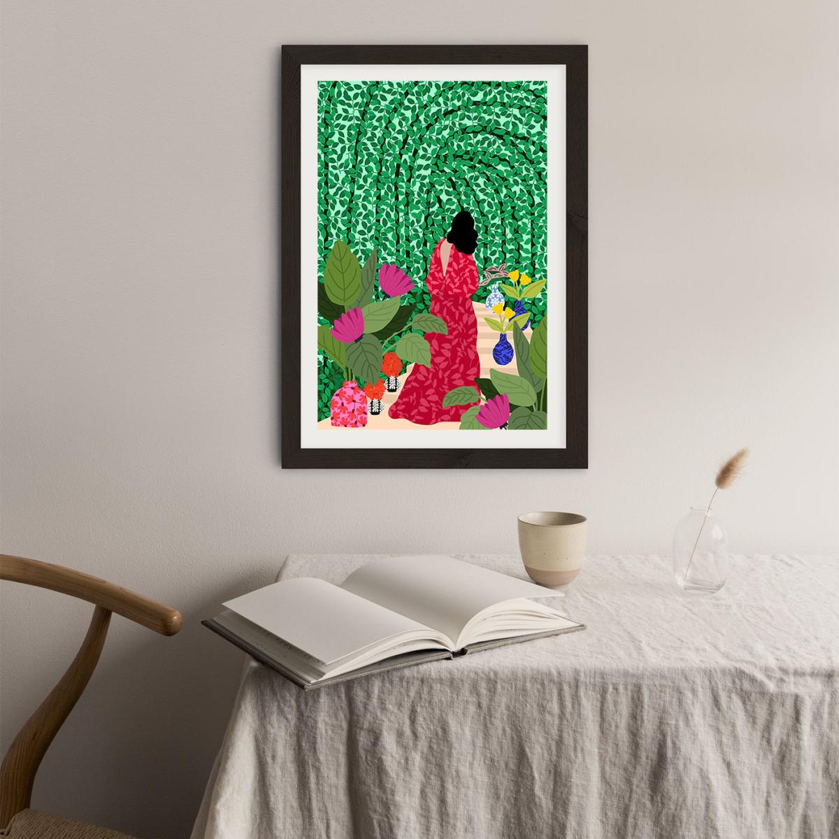 Girl At Her Garden Art Print Black Frame – image 6