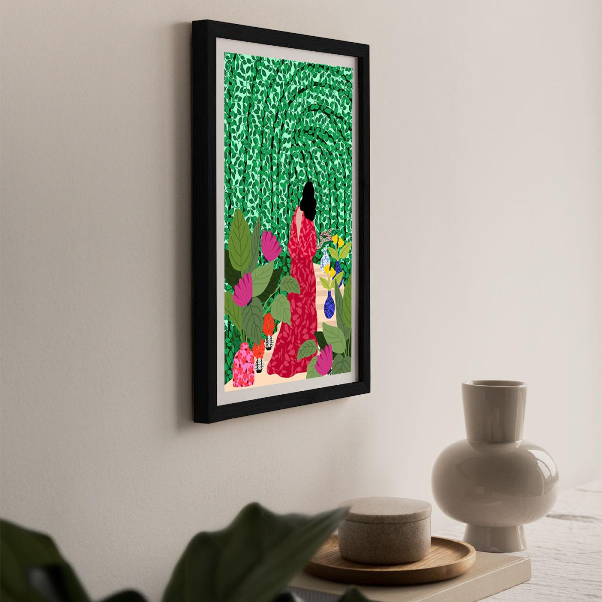 Girl At Her Garden Art Print Black Frame – image 7