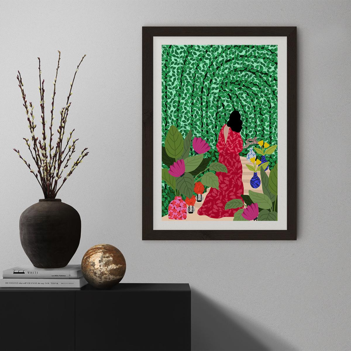 Girl At Her Garden Art Print Black Frame – image 8