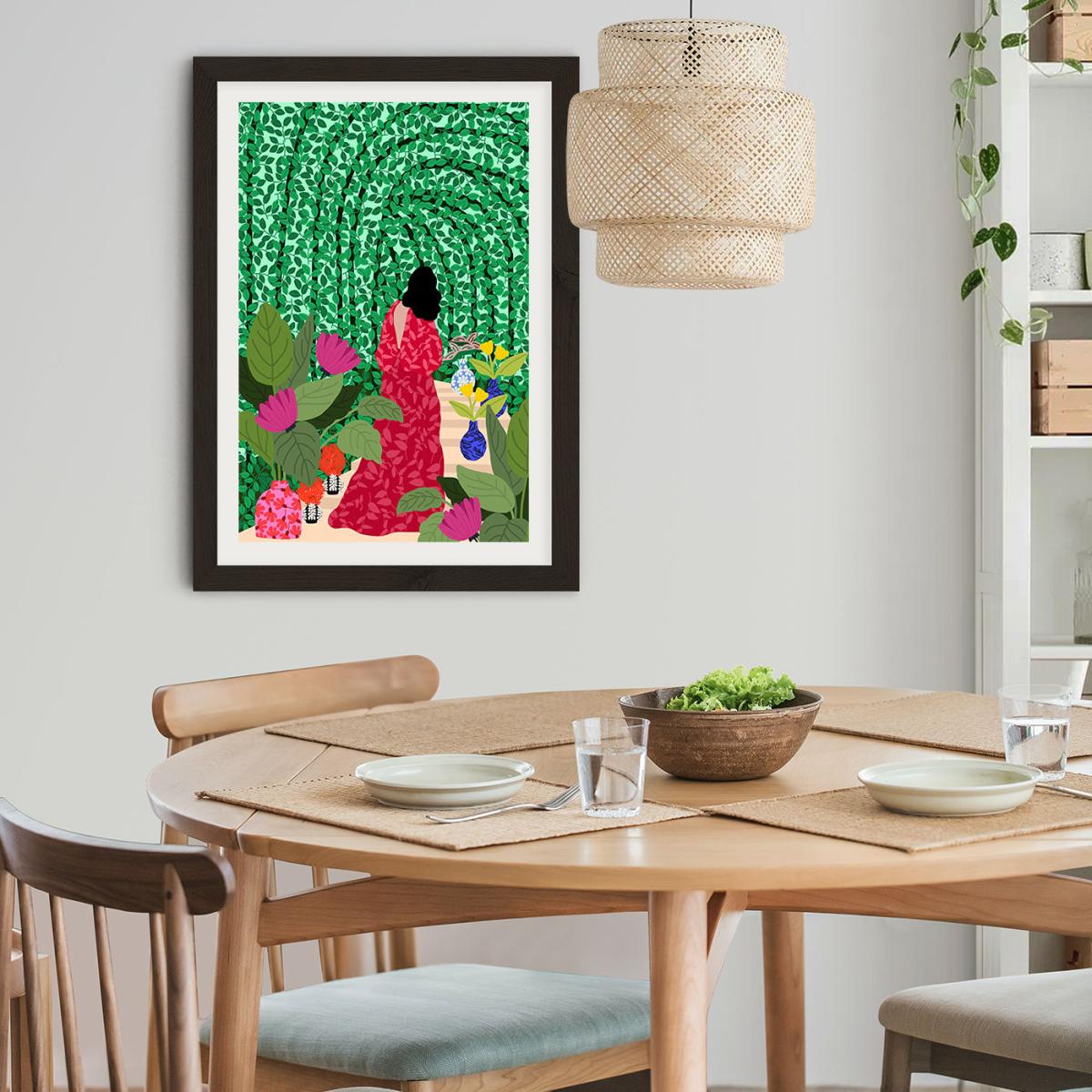 Girl At Her Garden Art Print Black Frame – image 9