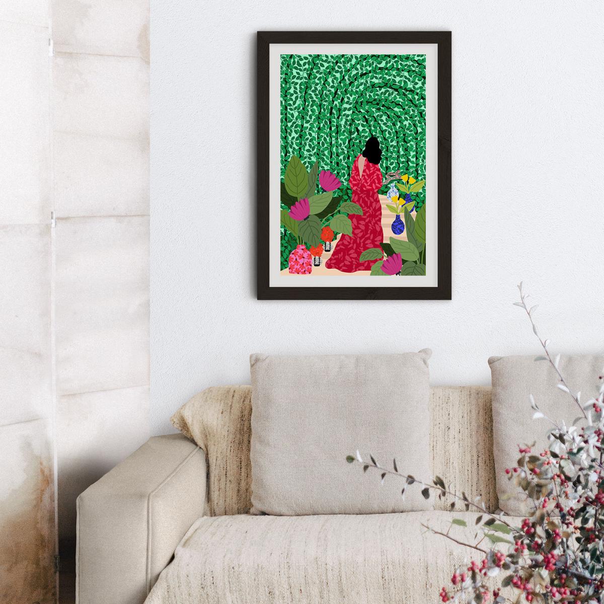 Girl At Her Garden Art Print Black Frame – image 10