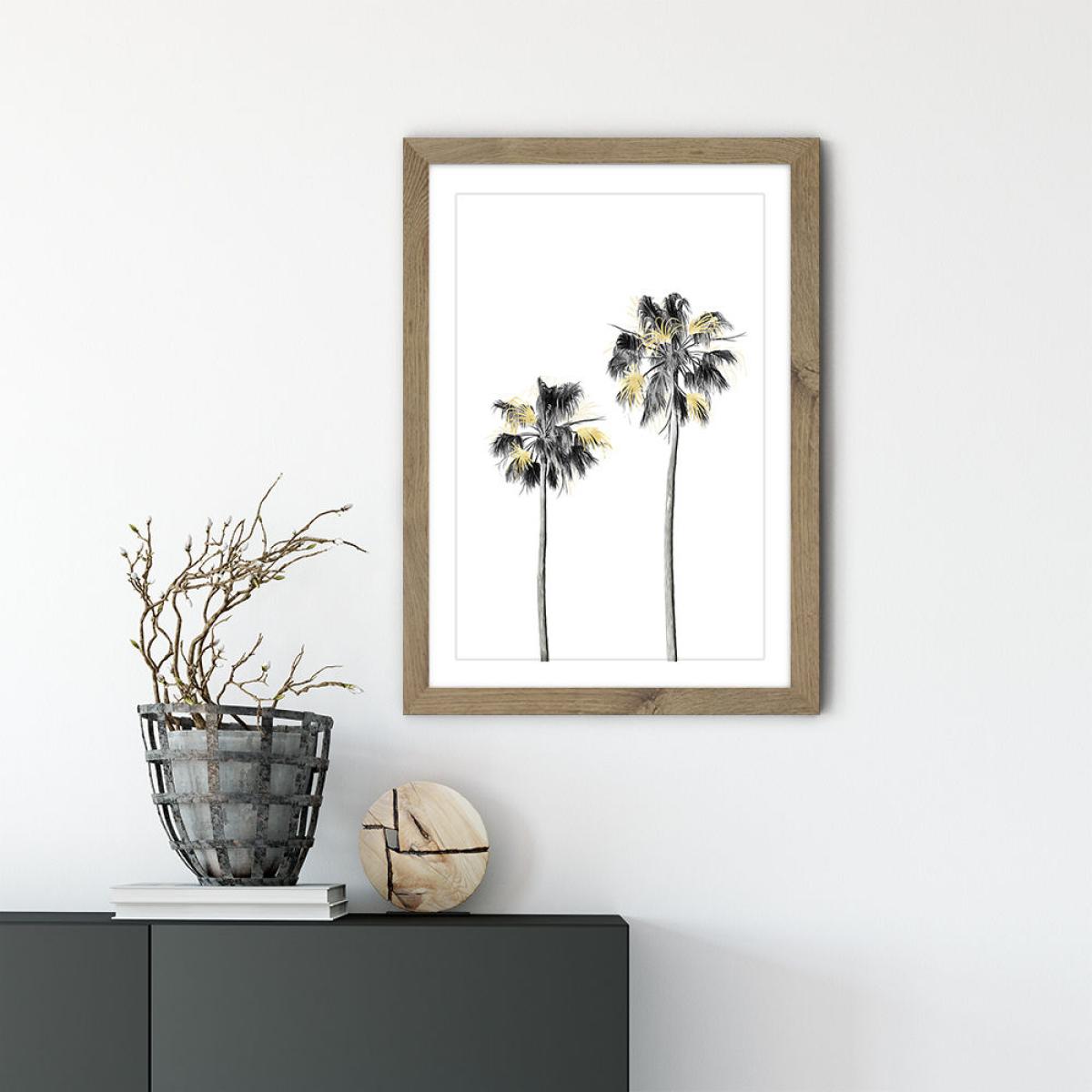 Palm Tree Black White and Gold 1 Art Print Oak Frame – image 2